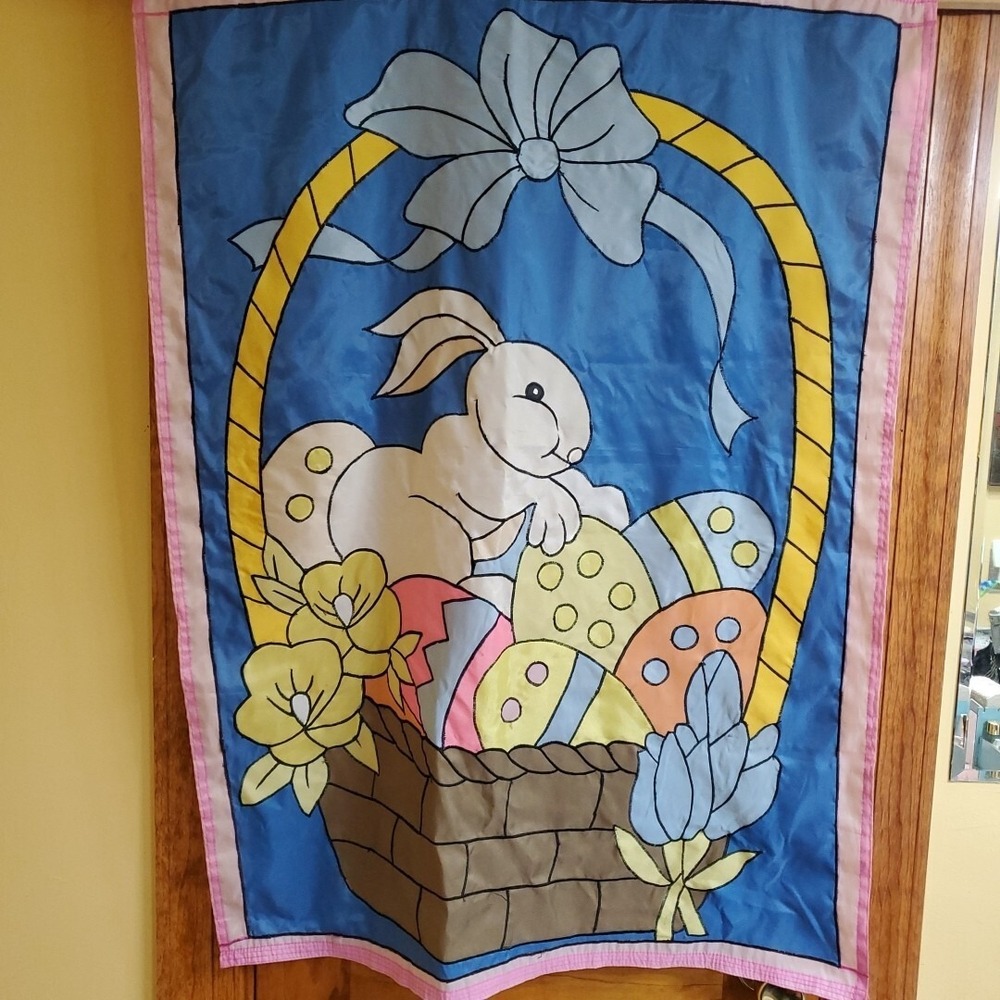 Unbranded‎ 39x29 Garden Flag Unisex Blue Easter Bunny Basket Spring Decor